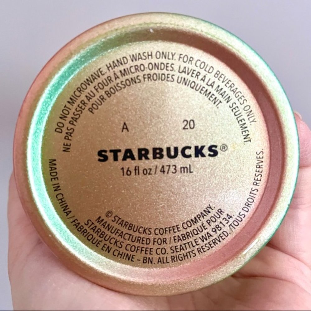 Starbucks Pink Gold Green Metallic Ombre Stainless Steel Cold Drink Tumbler 16oz - Picture 4 of 5